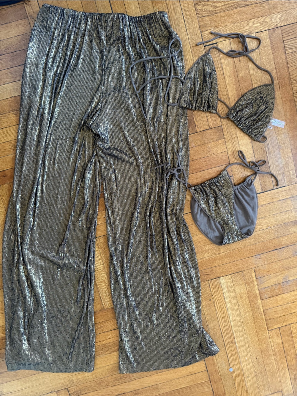 Norma Jamali boyfriend elephant pants sequin bikini set free people